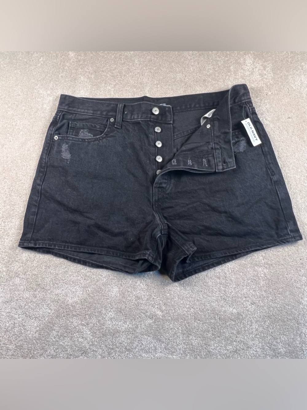 Old Navy Black Denim Shorts High Rise Slouchy Straight Button Fly NWT Cotton 12
